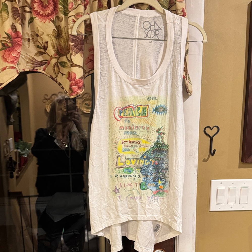 Chaser White Peace Graphic Tank Top